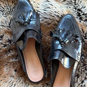 Banana Republic Black Leather Tassel Fringe Mules